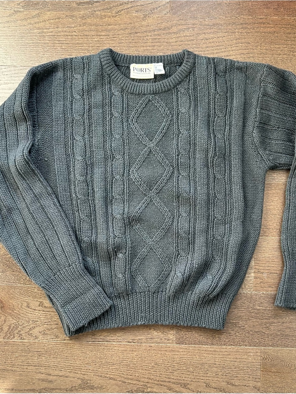 Vintage Ports International Chunky Cable Knit Sweater 100% Wool Steel Grey Size
